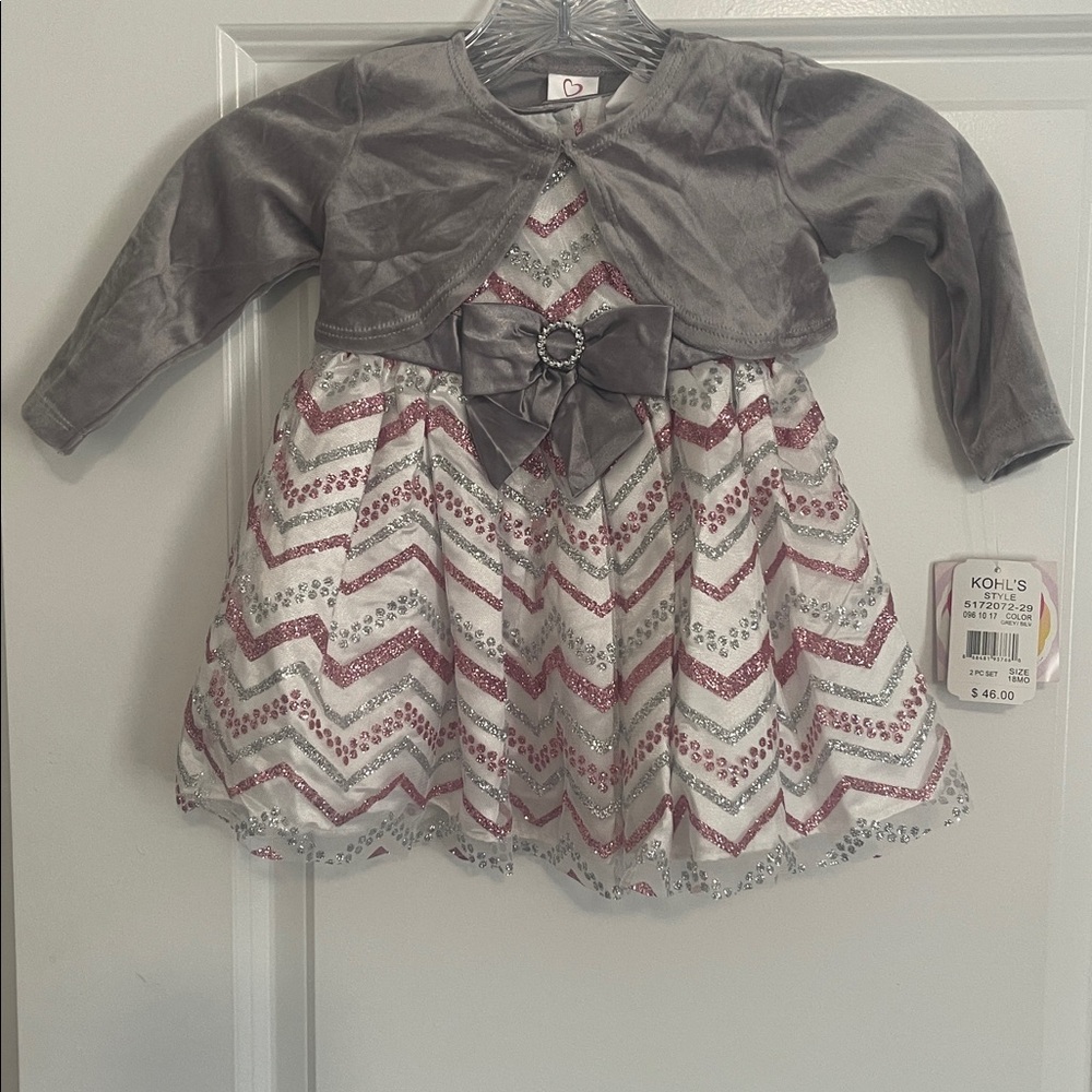 Youngland Baby Girls White Pink Chic Chevron 2 piece Party Dress Size 18M